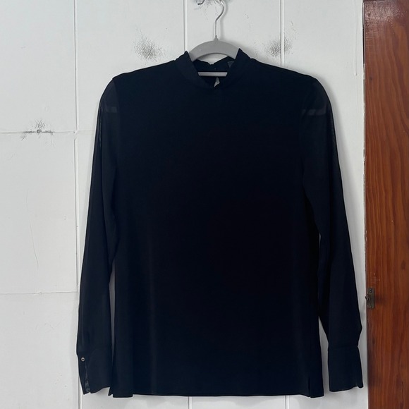 Esprit Tops - Esprit Womens Black Mock Neck Sheer Long Sleeve Blouse Size S Pleated Collar